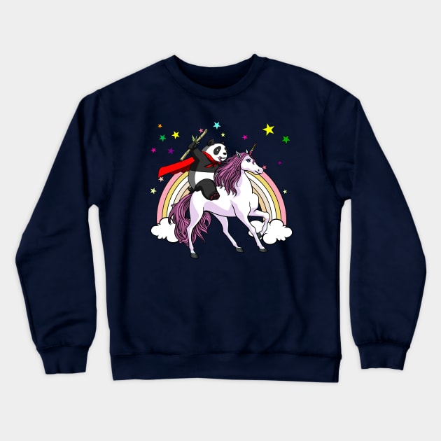 Panda Bear Riding Unicorn Funny Rainbow Crewneck Sweatshirt by underheaven